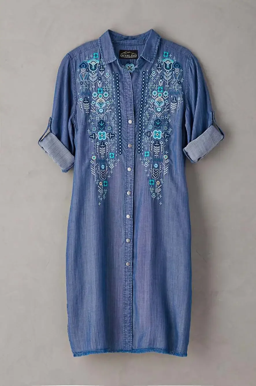 NWT Overland Carley Indigo Tencel Embroidered Dress (S)